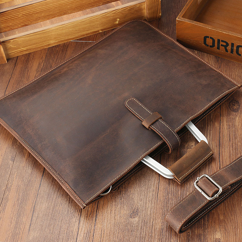 Briefcase Leather Slim - Men's Top Grain Crazy Horse Leather
