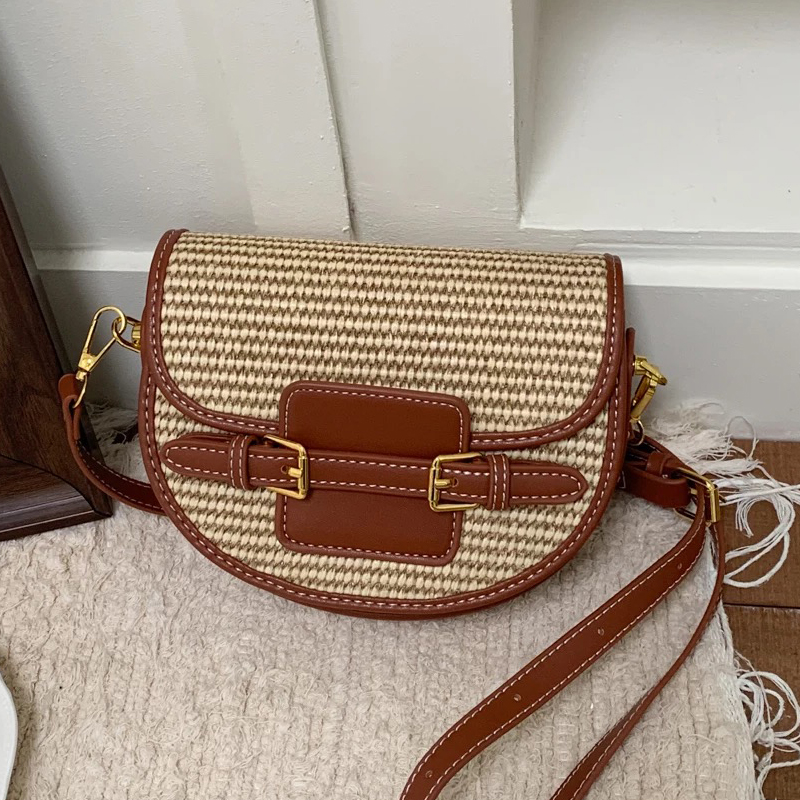 Luxury Bags Mini - England Style Mini Straw Saddle Bags
