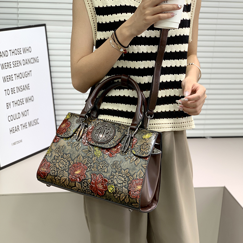 Luxury Bags Vegan - Vintage Floral Embossed Tote Bag for