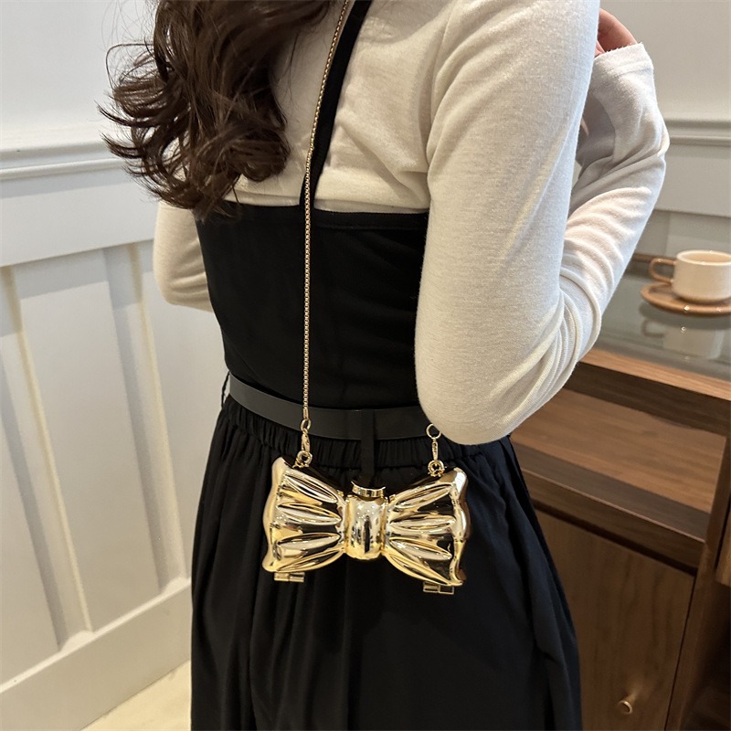 Glossy Gold Metal Bow Shaped M - Luxury Bags Mini ulasan dan harga