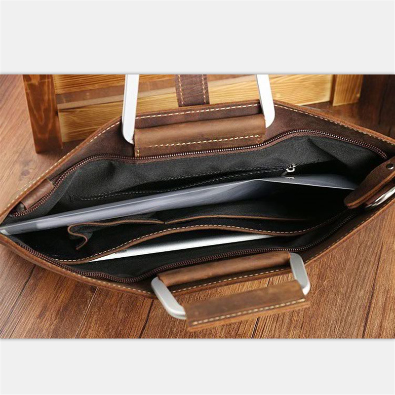 Men's Top Grain Crazy Horse Le - Briefcase Leather Slim ulasan dan harga